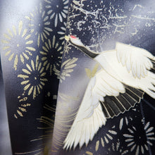 Load image into Gallery viewer, Furisode Black Crane Birds Silk #10333F2
