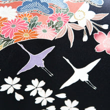 Load image into Gallery viewer, Furisode Purple Blackish Crane Birds Cherry Blossom Tall Silk #11081A5