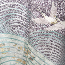 Load image into Gallery viewer, Kimono Purple Embroidery Crane Birds Wave Silk #9646J2