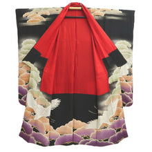 Load image into Gallery viewer, Furisode Vintage(Pre-1920) Black Crane Birds Silk #11106Z1