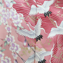 Load image into Gallery viewer, Furisode Pink Crane Birds Plum blossom Silk #10323F1
