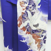 Load image into Gallery viewer, Furisode Blue Crane Birds Silk #10313F1