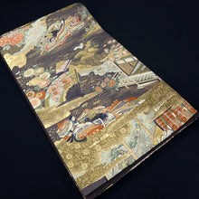 Load image into Gallery viewer, Fukuro Obi Dark Brown Gold Genji Rakchu Emaki Silk BB311V8