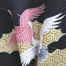 Load image into Gallery viewer, Haori Jacket Vintage(1950-1980) Black Crane Birds Silk #10140D3