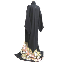 Load image into Gallery viewer, Tomesode Black Crane Birds Silk #10392F5