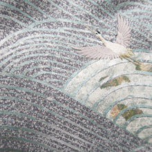 Load image into Gallery viewer, Kimono Purple Embroidery Crane Birds Wave Silk #9646J2