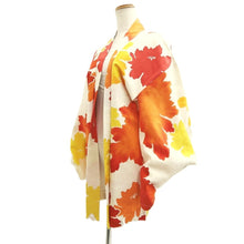 Load image into Gallery viewer, Haori Jacket White Reddish Yellow Floral pattern Silk #10853E3