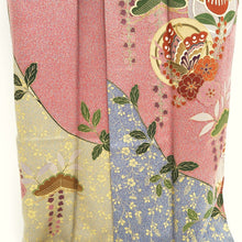 Load image into Gallery viewer, Kimono Light Red Blue Gold Butterfly Pine Tree Tall Silk #9657J2