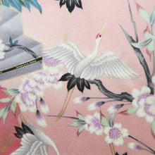 Load image into Gallery viewer, Furisode Pink Crane Birds Plum blossom Silk #10323F1