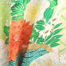 Load image into Gallery viewer, Furisode Green Shibori Chrysanthemum Peony Silk #10542B3