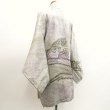 Load image into Gallery viewer, Haori Jacket Vintage(1950-1980) Light Green Lavender Shibori Wave Silk #10066D1