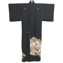 Load image into Gallery viewer, Tomesode Black Crane Birds Silk #10392F5