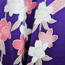 Load image into Gallery viewer, Furisode Purple Blackish Crane Birds Cherry Blossom Tall Silk #11081A5