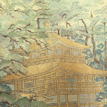 Load image into Gallery viewer, Fukuro Obi Gold Pale Green Kinkakuji Landscape Silk BB334V9