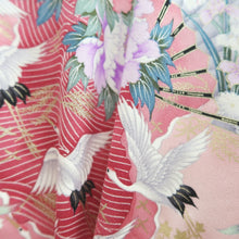 Load image into Gallery viewer, Furisode Pink Crane Birds Plum blossom Silk #10323F1