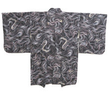 Load image into Gallery viewer, Haori Jacket Vintage(1950-1980) Black White Gold Abstract swirl pattern Silk #10842E2