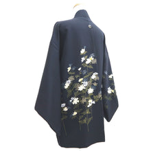 Load image into Gallery viewer, Haori Jacket Blueish Black Floral pattern Silk #11073A4