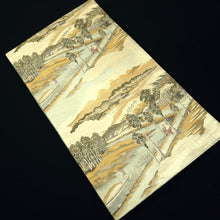 Load image into Gallery viewer, Fukuro Obi Gold Green Light Blue Tokaido53 Ukiyoe Landscape Silk BB342V9