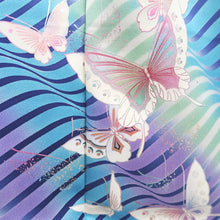 Load image into Gallery viewer, Furisode Dark Blue Butterfly Aurora Tall Silk #9707J5