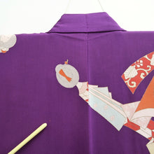 Load image into Gallery viewer, Kimono Vintage(1950-1980) Purple Kokeshi Dolls Silk #10777D4