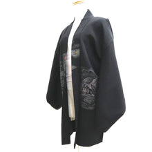 Load image into Gallery viewer, Haori Jacket Vintage(1950-1980) Black Silver Mastu Curling Wave Landscape Silk #9754A3