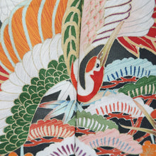 Load image into Gallery viewer, Tomesode Vintage(1920-1950) Black Hand painted Crane Birds Silk #10402A1