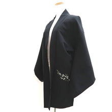 Load image into Gallery viewer, Haori Jacket Vintage(1950-1980) Black Fully Embroidered Branch Flower Silk #9991C2