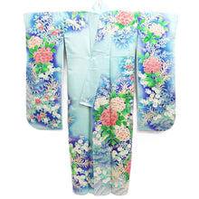 Load image into Gallery viewer, Furisode Light Blue Blue Camellia Silk #10334F2