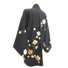 Load image into Gallery viewer, Haori Jacket Vintage(1950-1980) Black Gold Plum blossom Branch Silk #11063A4