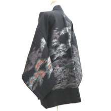 Load image into Gallery viewer, Haori Jacket Vintage(1950-1980) Black Silver Mastu Curling Wave Landscape Silk #9754A3