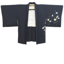 Load image into Gallery viewer, Haori Jacket Blueish Black Floral pattern Silk #11073A4