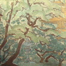 Load image into Gallery viewer, Fukuro Obi Gold Pale Green Kinkakuji Landscape Silk BB334V9