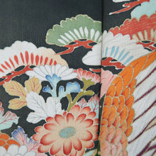 Load image into Gallery viewer, Tomesode Vintage(1920-1950) Black Hand painted Crane Birds Silk #10402A1