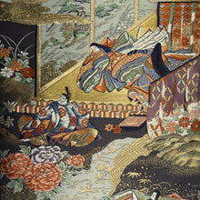 Load image into Gallery viewer, Fukuro Obi Dark Brown Gold Genji Rakchu Emaki Silk BB311V8