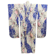 Load image into Gallery viewer, Furisode Blue Plum blossom Camellia Silk #10543B3