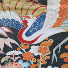 Load image into Gallery viewer, Tomesode Vintage(1920-1950) Black Hand painted Crane Birds Silk #10402A1