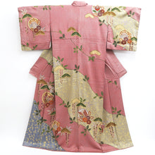 Load image into Gallery viewer, Kimono Light Red Blue Gold Butterfly Pine Tree Tall Silk #9657J2