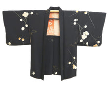 Load image into Gallery viewer, Haori Jacket Vintage(1950-1980) Black Gold Plum blossom Branch Silk #11063A4