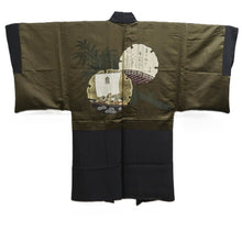 Load image into Gallery viewer, Men's Haori Vintage(1950-1980) Black Montsuki Takarabune Silk #10437A3