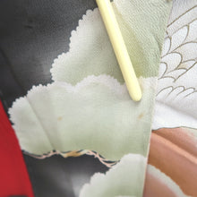 Load image into Gallery viewer, Furisode Vintage(Pre-1920) Black Crane Birds Silk #11106Z1
