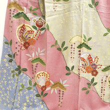 Load image into Gallery viewer, Kimono Light Red Blue Gold Butterfly Pine Tree Tall Silk #9657J2