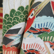 Load image into Gallery viewer, Tomesode Vintage(1920-1950) Black Hand painted Crane Birds Silk #10402A1