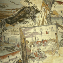 Load image into Gallery viewer, Fukuro Obi Gold Green Light Blue Tokaido53 Ukiyoe Landscape Silk BB342V9
