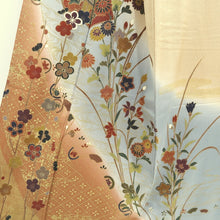 Load image into Gallery viewer, Kimono Beige Blueish Gray Chrysanthemum Plum blossom Silk #10522B2