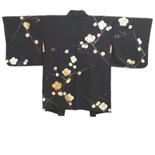 Load image into Gallery viewer, Haori Jacket Vintage(1950-1980) Black Gold Plum blossom Branch Silk #11063A4