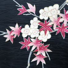 Load image into Gallery viewer, Haori Jacket Vintage(1950-1980) Black Maple Leaf Plum blossom Branch Silk #10932F1