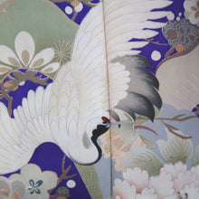 Load image into Gallery viewer, Kimono Vintage(1920-1950) Blueish Purple Crane Birds Hand painted Silk #9670J3