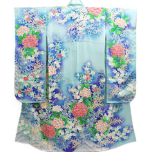 Load image into Gallery viewer, Furisode Light Blue Blue Camellia Silk #10334F2