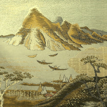 Load image into Gallery viewer, Fukuro Obi Gold Green Light Blue Tokaido53 Ukiyoe Landscape Silk BB342V9