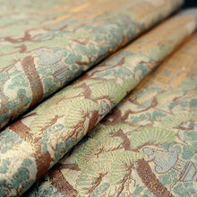 Load image into Gallery viewer, Fukuro Obi Gold Pale Green Kinkakuji Landscape Silk BB334V9